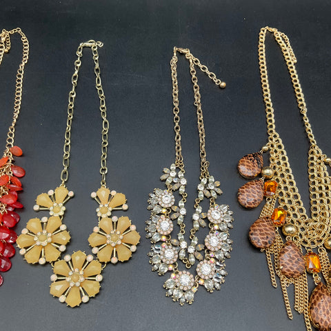 Statement Bib Necklace Lot of 6 Floral Rhinestone Leopard Print Gold Silver