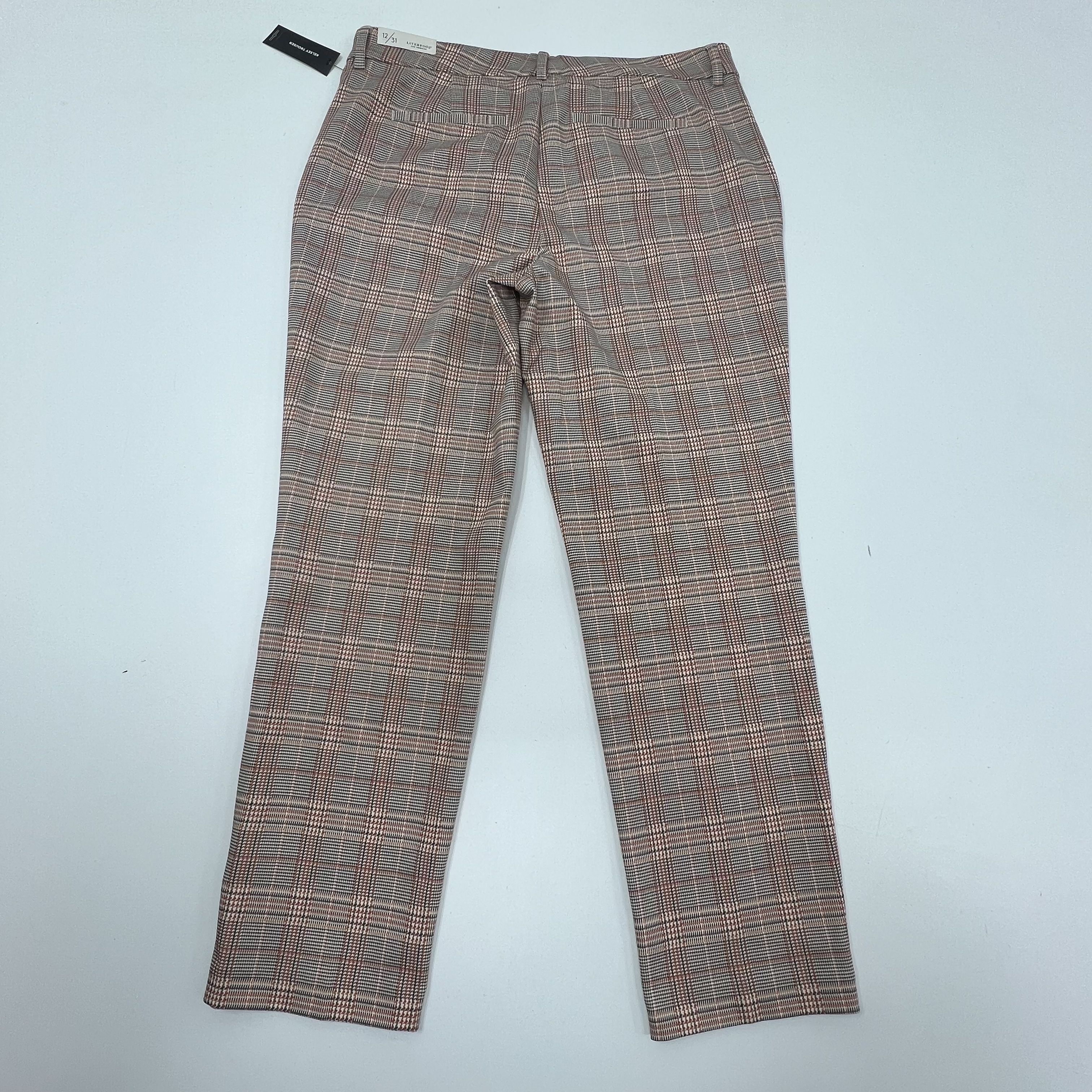 NWT Liverpool Kelsey Trouser Orange Gray Houndstooth Plaid Pants Women 12/31 $98