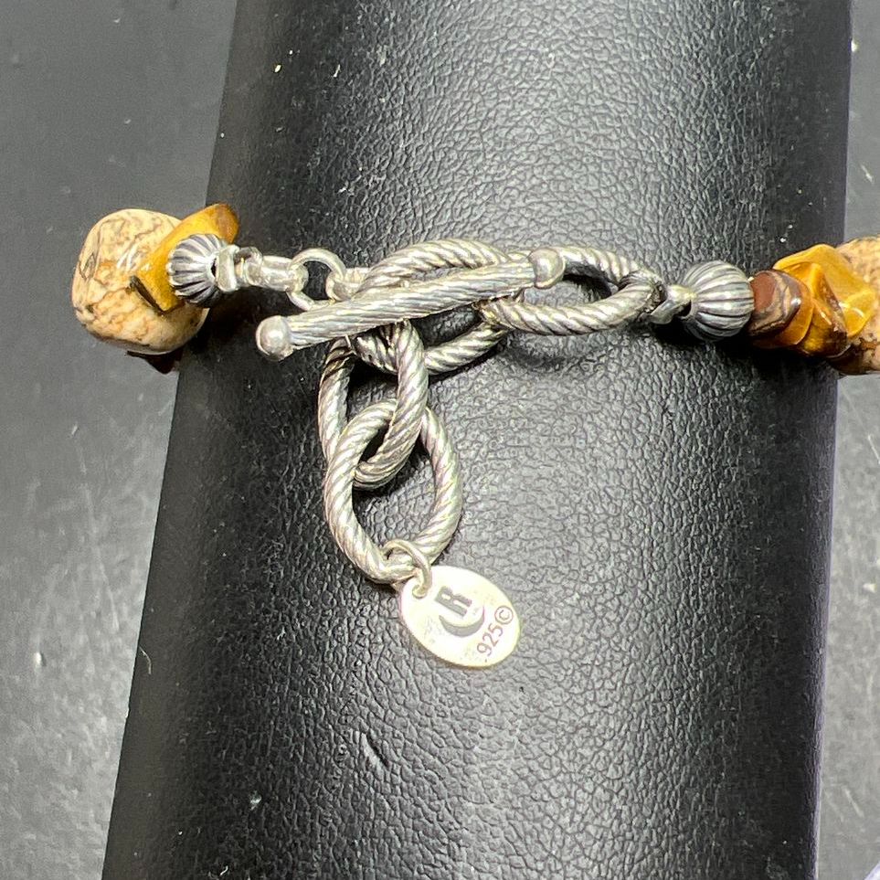 Relios Sterling Silver Brown Stone Beaded Bracelet 16.47g