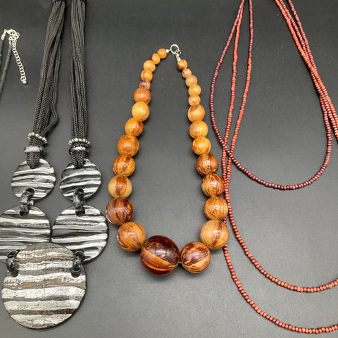 Mixed Costume Jewelry Lot 9 Necklaces Boho Tribal Wood Seed Bead Tassel 0.55lb