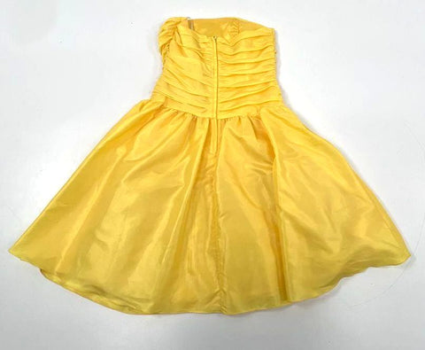 Vintage 80s Gunne Sax Jessica McClintock Yellow Strapless Ruched Dress Sz 7/8