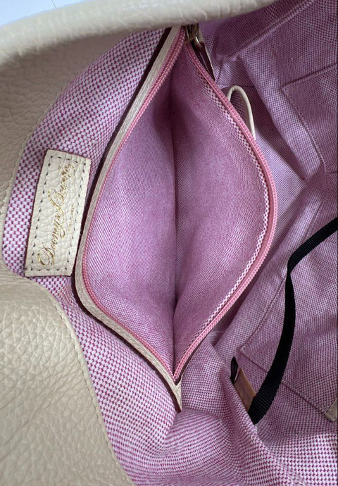 Dooney & Bourke Cream Pebbled Leather Lock Hobo Shoulder Bag Silver Hardware