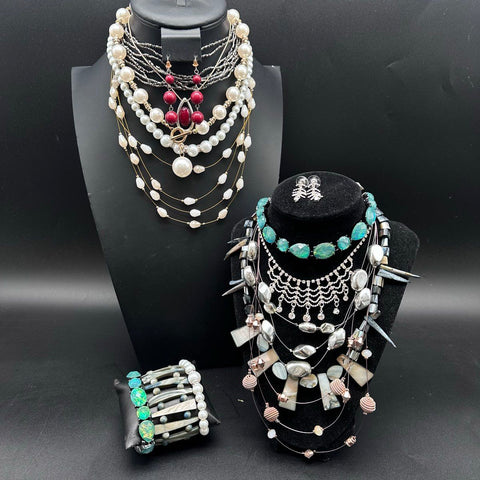 Fashion Costume Jewelry Lot 22 Pcs Necklaces Bracelets Sterling Silver Accents