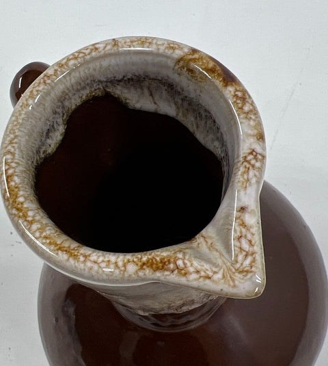 Vintage MCM Monmouth Pottery Syrup Pitcher & Bowl Set Drip Glaze Made in USA