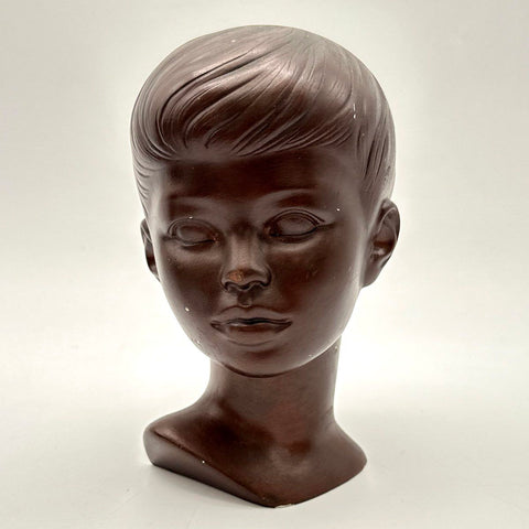 Vintage Holland Mold Ceramic Bust Heads Boy and Girl Pair Dark Brown 9 Inch