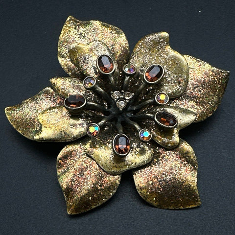 Vintage to Modern Costume Jewelry Lot 8 Rhinestone Brooches Gold Silver Tone