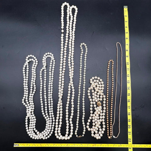 Vintage Costume Faux Pearl Jewelry Lot 7 Necklaces Multi-Strand Choker Rope