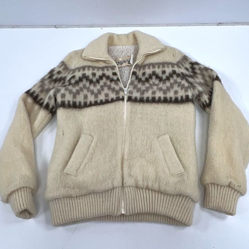 Vintage 80s Arctic Ice Icelandic Wool Sherpa Lined Full Zip Jacket Sz L