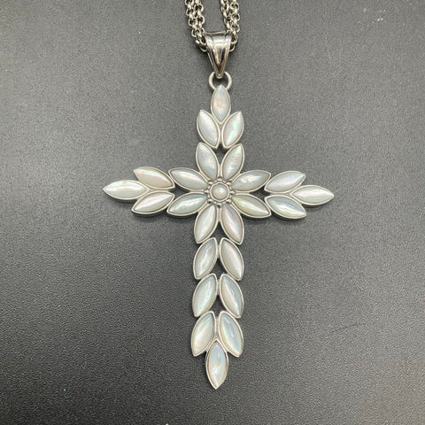 Steel By Design Stainless Steel Mother of Pearl Cross Pendant Necklace 24"