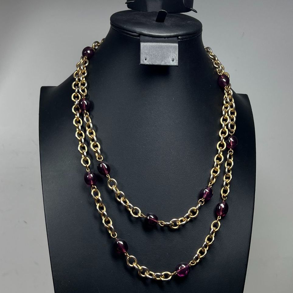 Dauplaise Gold Tone Purple Beaded Necklace