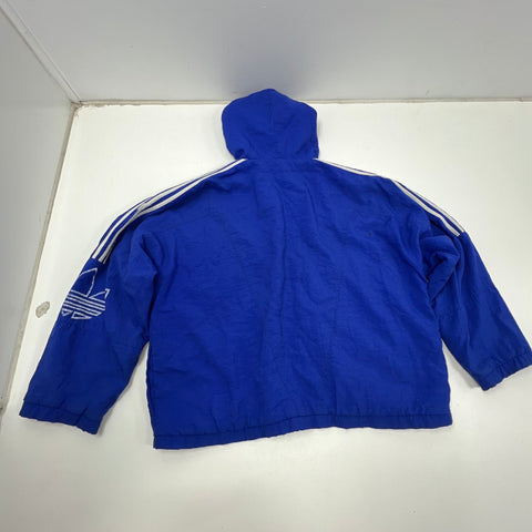 Vintage 90s Adidas Blue Trefoil Logo Hooded Windbreaker Jacket Men's XL