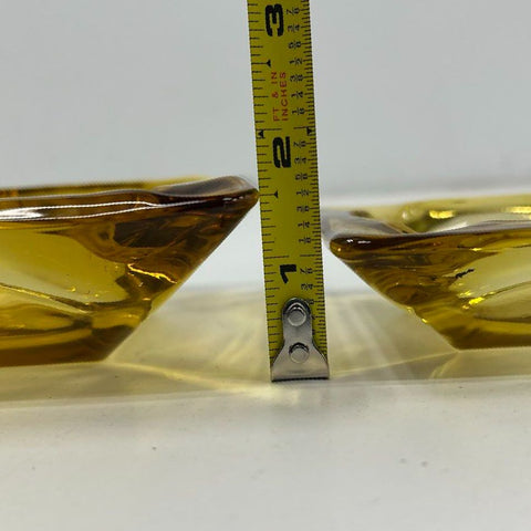 Vintage Amber Glass Square Ashtray Set 2 Piece Mid-Century Modern Barware