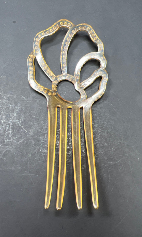 Vintage Art Deco Celluloid Hair Comb Openwork Blue Rhinestone Spanish Mantilla