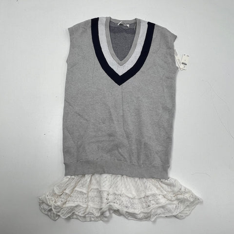 Anthropologie NWT Gray V-Neck Sweater Vest Ruffle Hem Dress Women's S
