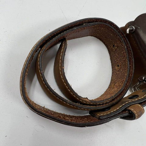 Nocona Brown Western Leather Crossed Guns Revolver Floral Buckle Belt Womens 26