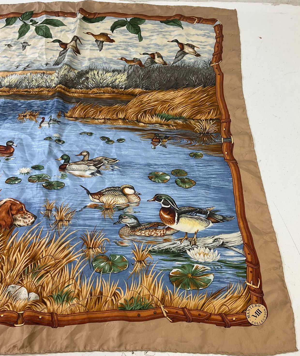 Mantero Collection VIII Silk Scarf Hunting Dog Duck Scene Made in Italy 34" Sq