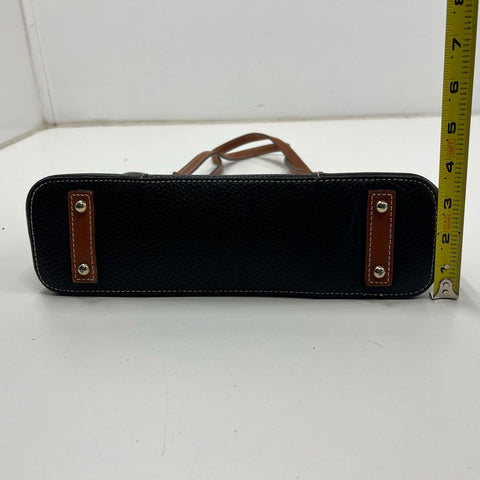 Dooney & Bourke Black Pebbled Leather Brown Trim Tote Shoulder Bag Gold Hardware