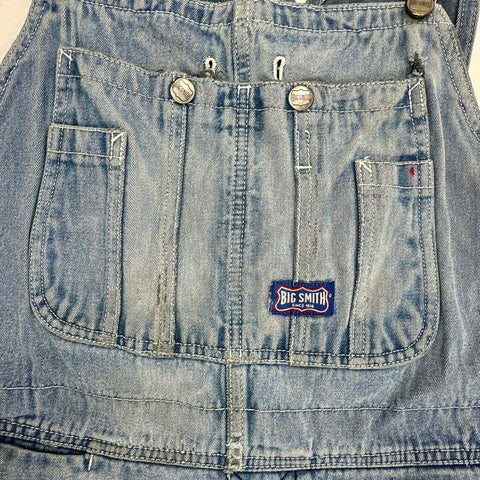 Vintage Big Smith Men's Denim Bib Overalls Blue Distressed Workwear Sz 44x29