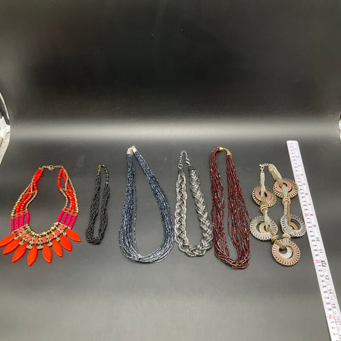 Fashion Costume Jewelry Lot of 6 Necklaces Beaded Statement Bib Mixed Styles