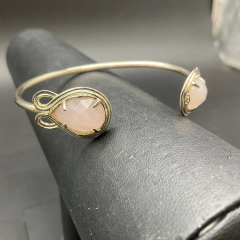 Kendra Scott Gold Tone Pink Stone Open Cuff Bracelet Adjustable Signed