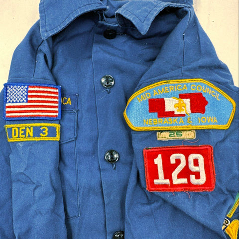 Boy Scouts of America Cub Scout Uniform Lot Patched Shirt Hat Belt Neckerchiefs