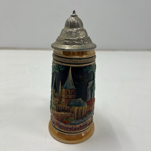 Vintage W. Germany Beer Stein Kaiserslautern Relief Ceramic Pewter Lid 5.5"