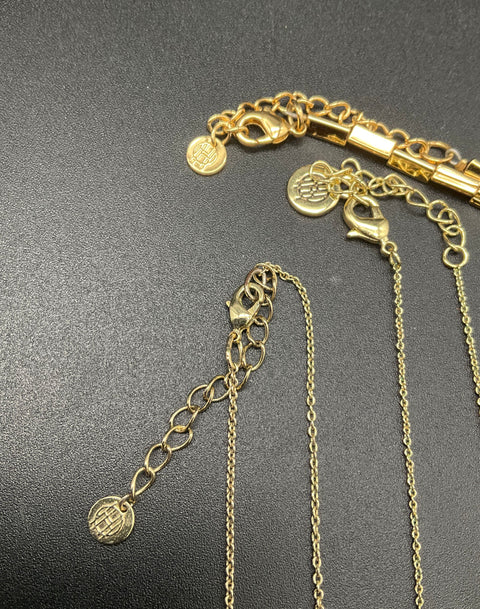 House of Harlow 1960 Gold Tone Geometric Leather & Pave Necklace Lot of 3