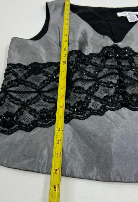 J.R. Nites Silver Black Vintage 90s NWT Taffeta 2pc Skirt Set Women's 14 16