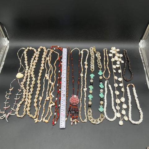 Vintage Boho Tropical Shell Puka Seed Necklace Jewelry Lot of 16 Beach Island