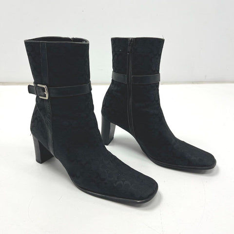 Vintage Y2K Coach Bibi Black Signature C Jacquard Ankle Boots Heel Size 9 B