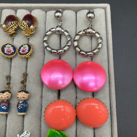 Vintage Jewelry Lot 8 Pairs Clip & Screw-back Earrings West Germany Fruit