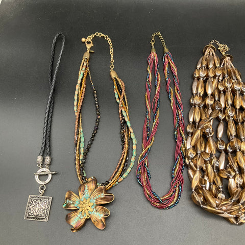 Boho Beaded and Cord Pendant Fashion Jewelry Lot of 11 Eclectic Necklaces