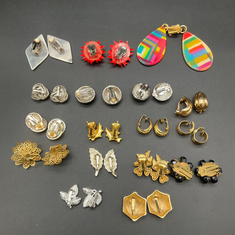Vintage Clip On Earrings Jewelry Lot of 17 Pairs Trifari Sarah Coventry Retro