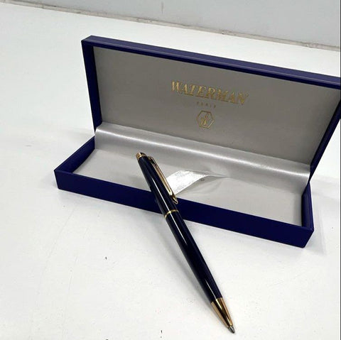 Waterman Paris Ballpoint Pen Blue Gold Trim Personalized JDC Original Box