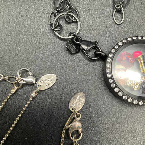 Origami Owl Floating Charm Locket Necklace Lot of 3 Crystal Accented Costume
