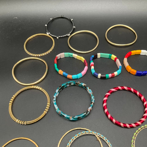 Fashion Jewelry Bracelet Lot 33pc Gold Tone Bangle Stretch Tile Rhinestone