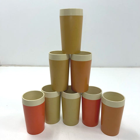 Vintage Gitsware Therma-Glass Insulated Tumblers 9 Pc Set MCM Earth Tones USA