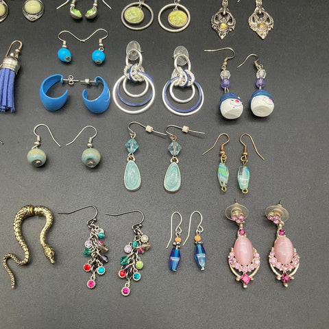 Vintage to Modern Costume Earring Jewelry Lot of 28 Pairs Hoops Dangles Novelty