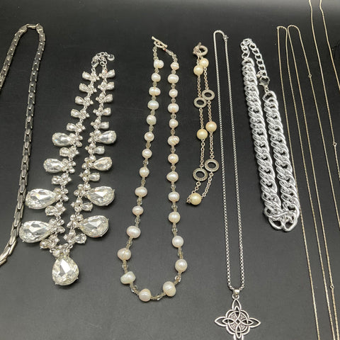 Vintage to Modern Costume Jewelry Necklace Lot 14 Pc Rhinestone Faux Pearl