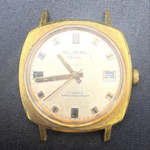 Vintage Mid-Century Helzberg Lifetime 17 Jewels Swiss Watch Face