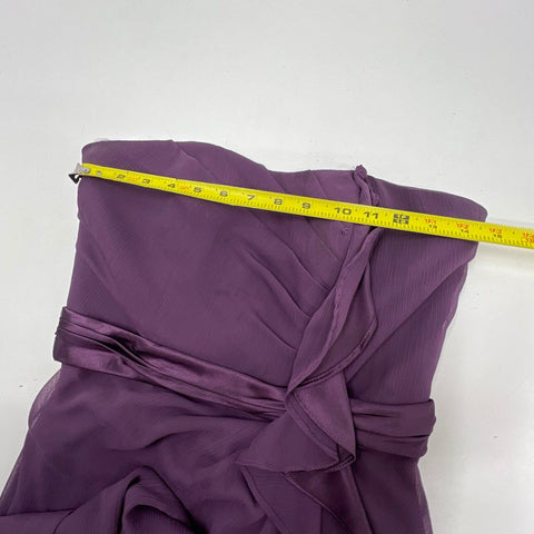 Davids Bridal Purple Strapless Crinkle Chiffon Ruffle Formal Gown Womens