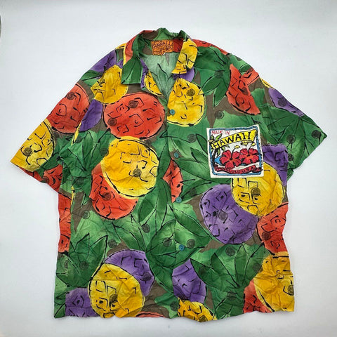 Vintage 90s Made In Hawaii Pineapple Print Honolulu Aloha Shirt Sz XL
