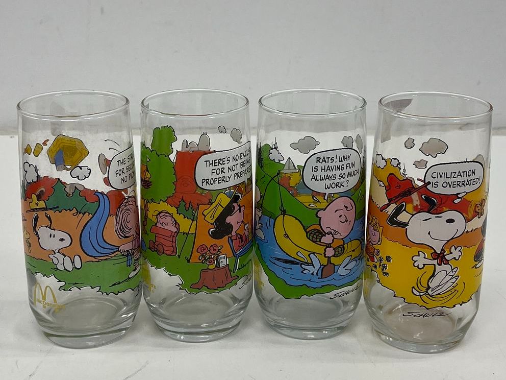 Vintage 1983 Peanuts Camp Snoopy Collection McDonalds Glasses Set of 4