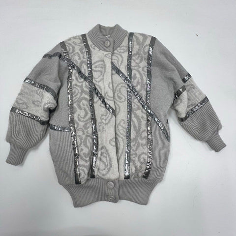 Vintage 80s Pioneer Wear Metallic Puffy Lurex Bomber Sweater Jacket Sz 12