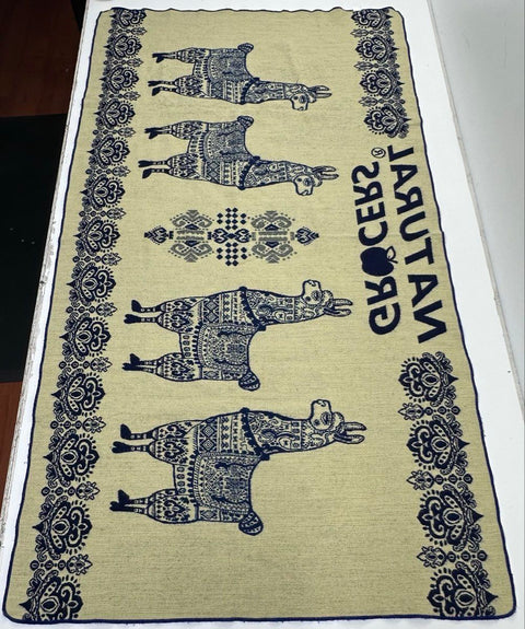 Natural Grocers Llama Blanket Blue Cream Woven Throw Promotional Merchandise