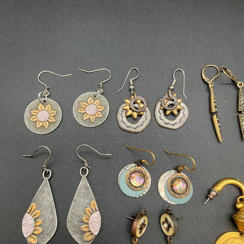 Artisan Boho Earring Lot 14 Pairs Dangle Drop Hoop Vintage Style Mixed Jewelry