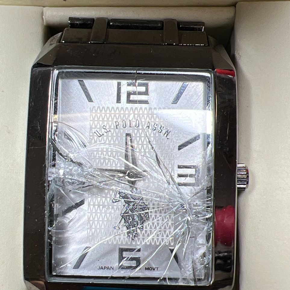 US Polo Association USC80118 Silver tone Watch in Box Cracked Crystal Ticking