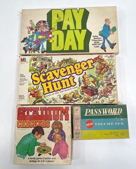Vintage 70s Board Game Lot of 4 Parker Brothers Milton Bradley Payday Scavenger