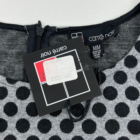 Carre Noir Gray Black Polka Dot Short Sleeve Sheath Dress Women's M NWT