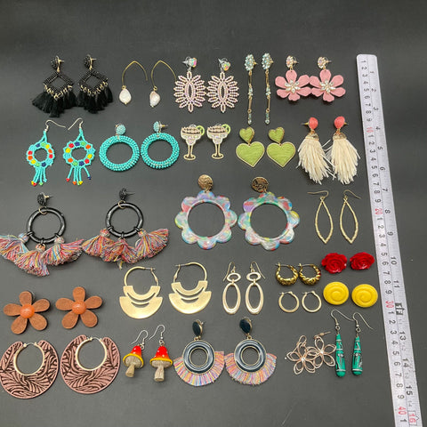 Statement Boho Beaded Fashion Earring Lot of 25+ Pairs Vintage to Modern Styles
